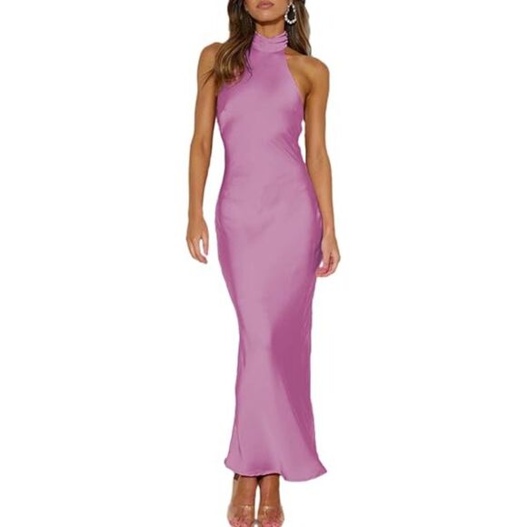 Phicia Sexy Satin Halter Neck Backless Maxi Dress, 2N-140D003 - Picture 1 of 2